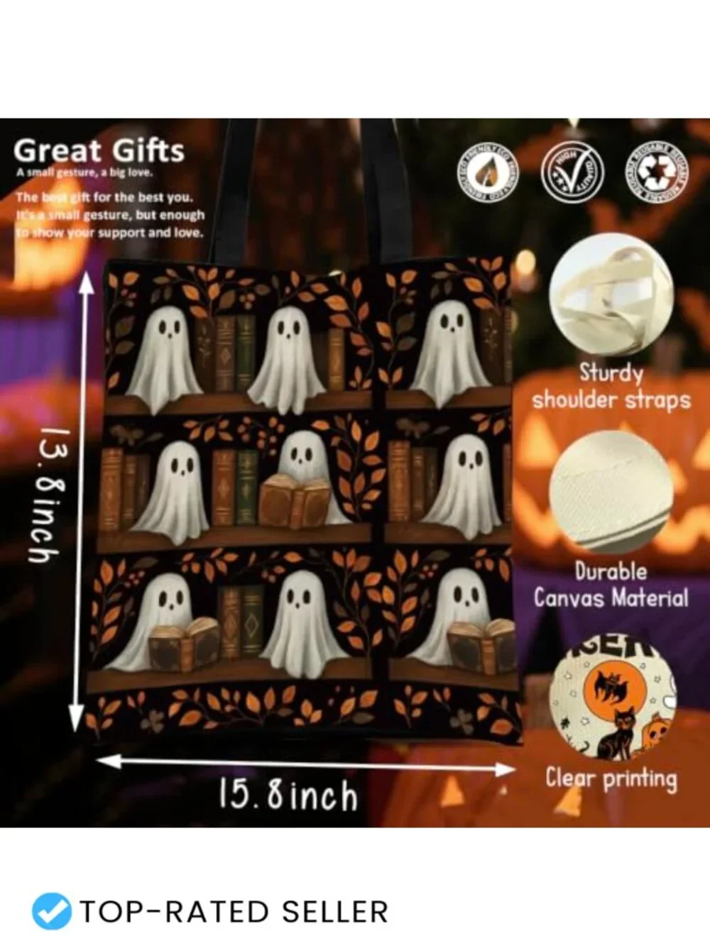 Vintage Ghost Reading Books Canvas Tote Bag